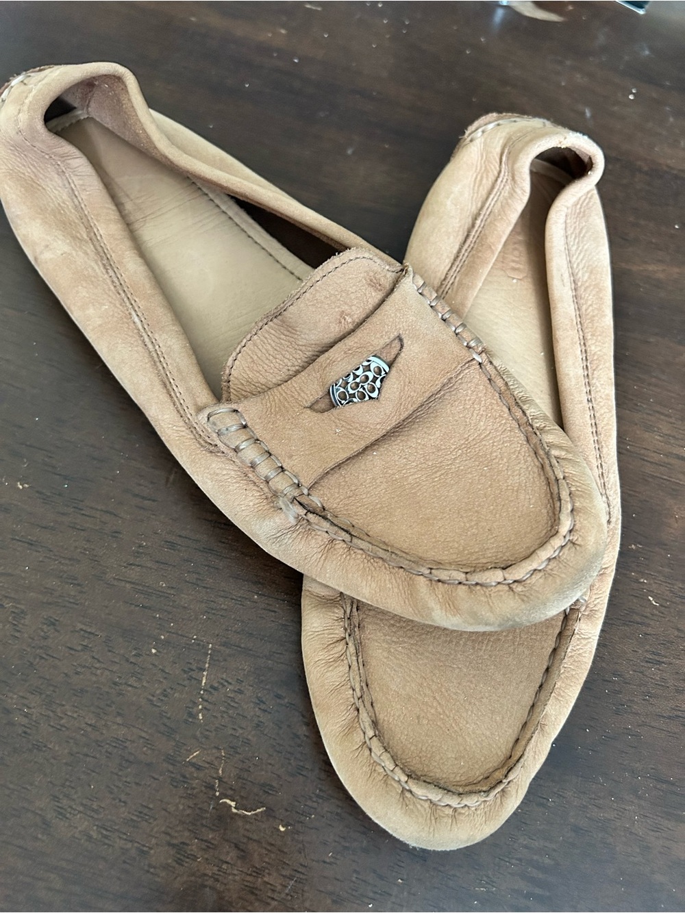 Coach Men's Tan Suede Slip-On Loafers with Silver Accent